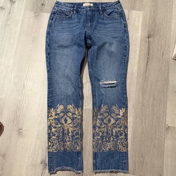 We The Free Denim - We The Free Blue Jeans with Gold Pattern‎